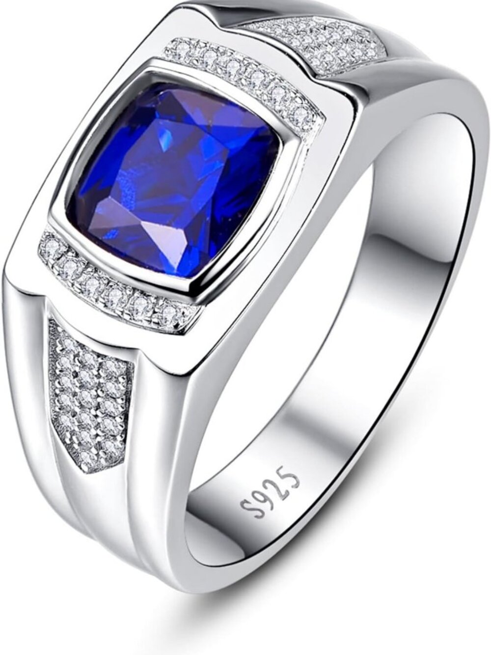 Men's 925 Sterling Silver Gemstone Ring, Adjustable Size 6-13, Unique Design